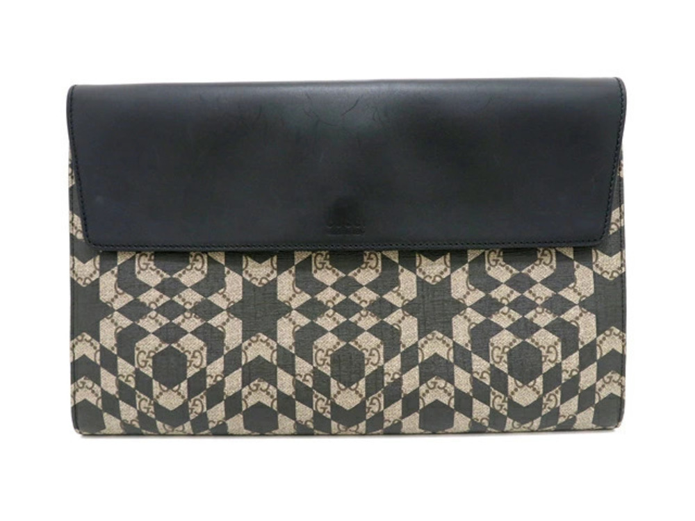 Gucci GG Supreme Kaleido Star Clutch Bag Black Beige Cream Calfskin Canvas